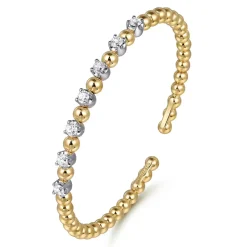 Best Gabriel & Co. 14K White and Yellow Gold Diamond Bujukan Beads Split Bangle