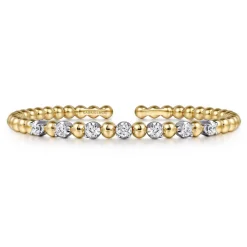 Best Gabriel & Co. 14K White and Yellow Gold Diamond Bujukan Beads Split Bangle