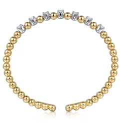 Best Gabriel & Co. 14K White and Yellow Gold Diamond Bujukan Beads Split Bangle