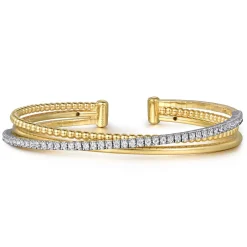 Best Gabriel & Co. 14K White and Yellow Gold Diamond Bujukan Criss Cross Bangle