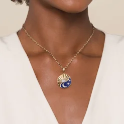 Clearance Gabriel & Co. 14K White and Yellow Gold Diamond and Diamond Cut Medallion With Detachable Bail with Chrome Blue Enamel