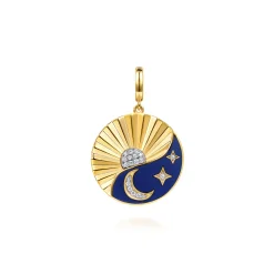 Clearance Gabriel & Co. 14K White and Yellow Gold Diamond and Diamond Cut Medallion With Detachable Bail with Chrome Blue Enamel