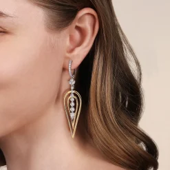 Outlet Gabriel & Co. 18K White and Yellow Gold Double Pear Shape Diamond Huggie Drop Earrings