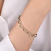 Best Gabriel & Co. 14K White and Yellow Gold Flat Link Chain Bracelet with Diamond Pave Connectors