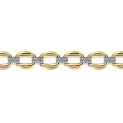 Best Gabriel & Co. 14K White and Yellow Gold Flat Link Chain Bracelet with Diamond Pave Connectors