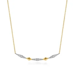 Outlet Gabriel & Co. 14K White And Yellow Gold Graduating Diamond Rhombus Shape Curved Bar Necklace