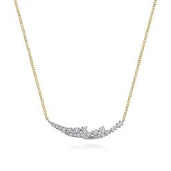 Online Gabriel & Co. 14K White And Yellow Gold Graduating Diamond Three Spike Curved Bar Necklace
