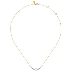 Discount Gabriel & Co. 14K White and Yellow Gold Graduating Diamond and Pearl Bar Necklace