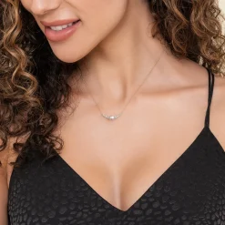 Discount Gabriel & Co. 14K White and Yellow Gold Graduating Diamond and Pearl Bar Necklace