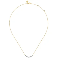 New Gabriel & Co. 14K White and Yellow Gold Graduating Diamond Curved Bar Necklace