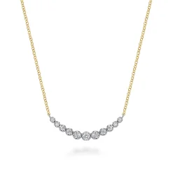 New Gabriel & Co. 14K White and Yellow Gold Graduating Diamond Curved Bar Necklace