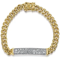 Best Gabriel & Co. 14K White and Yellow Gold 7mm Solid Cuban Link Chain Bracelet with Pave Diamond ID Plate