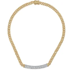 Clearance Gabriel & Co. 14K White and Yellow Gold 6mm Solid Cuban Link Chain Necklace with Pave Diamond Bar