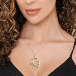 Sale Gabriel & Co. 18K White and Yellow Gold Multi Row Teardrop Diamond Pendant Necklace