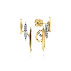 Best Gabriel & Co. 14K White and Yellow Gold Three Bar Diamond Stud Earrings