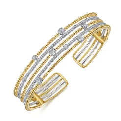 Discount Gabriel & Co. 14K White and Yellow Gold Wide Multi Row Diamond Cuff Bracelet