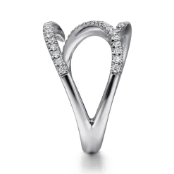 New Gabriel & Co. 14K White Gold Abstract Diamond Bypass Wrap Ring