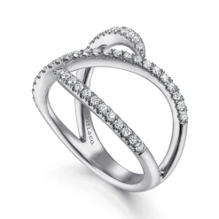 New Gabriel & Co. 14K White Gold Abstract Diamond Bypass Wrap Ring