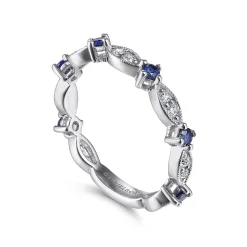 Sale Gabriel & Co. 14K White Gold Alternating Diamond Cluster Marquis and Sapphire Stackable Ring