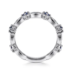 Sale Gabriel & Co. 14K White Gold Alternating Diamond Cluster Marquis and Sapphire Stackable Ring