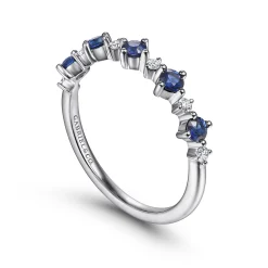 New Gabriel & Co. 14K White Gold Alternating Round Diamond and Sapphire Ring