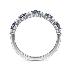New Gabriel & Co. 14K White Gold Alternating Round Diamond and Sapphire Ring
