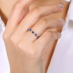 New Gabriel & Co. 14K White Gold Alternating Round Diamond and Sapphire Ring