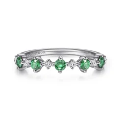 Clearance Gabriel & Co. 14K White Gold Alternating Round Diamond and Emerald Ring