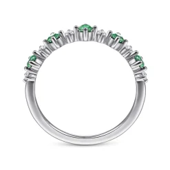 Clearance Gabriel & Co. 14K White Gold Alternating Round Diamond and Emerald Ring