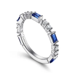 Clearance Gabriel & Co. 14K White Gold Alternating Sapphire Baguette and Diamond Ring