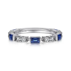 Clearance Gabriel & Co. 14K White Gold Alternating Sapphire Baguette and Diamond Ring