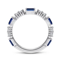 Clearance Gabriel & Co. 14K White Gold Alternating Sapphire Baguette and Diamond Ring