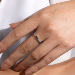 Clearance Gabriel & Co. 14K White Gold Alternating Sapphire Baguette and Diamond Ring