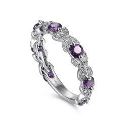 Gabriel & Co. 14K White Gold Amethyst and Diamond Stackable Ring