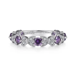 Gabriel & Co. 14K White Gold Amethyst and Diamond Stackable Ring