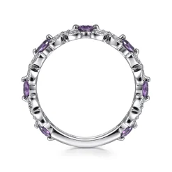 Gabriel & Co. 14K White Gold Amethyst and Diamond Stackable Ring