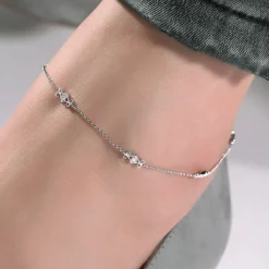New Gabriel & Co. 14K White Gold Ankle Bracelet with Swirly Diamond Stations