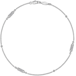 Gabriel & Co. 14K White Gold Ankle Bracelet with Geometric Diamond Stations