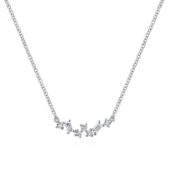 Sale Gabriel & Co. 14K White Gold Baguette and Round Diamond Zig Zag Necklace
