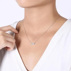 Outlet Gabriel & Co. 14K White Gold Baguette and Round Diamond Rectangle Pendant Necklace