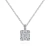 Sale Gabriel & Co. 14K White Gold Baguette and Round Diamond Square Pendant Necklace