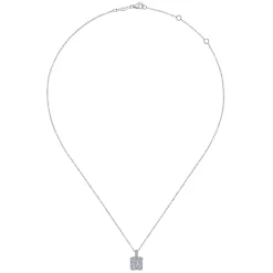Sale Gabriel & Co. 14K White Gold Baguette and Round Diamond Square Pendant Necklace