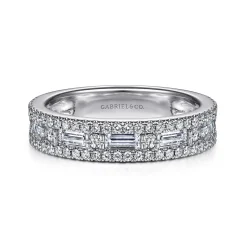 Hot Gabriel & Co. 14K White Gold Baguette and Round Diamond Anniversary Band - 0.9 ct