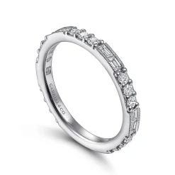 Hot Gabriel & Co. 14K White Gold Baguette and Round Diamond Stackable Ring