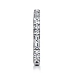 Hot Gabriel & Co. 14K White Gold Baguette and Round Diamond Stackable Ring