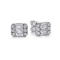 Clearance Gabriel & Co. 14K White Gold Baguette and Round Rectangular Diamond Earrings