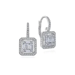 Clearance Gabriel & Co. 18K White Gold Baguette and Round Leverback Earrings