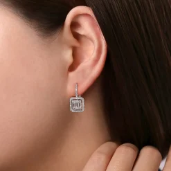 Clearance Gabriel & Co. 18K White Gold Baguette and Round Leverback Earrings