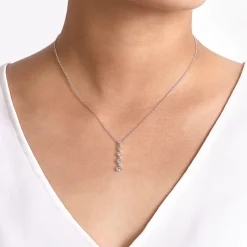 New Gabriel & Co. 14K White Gold Bar Pendant Necklace with Diamond Stations
