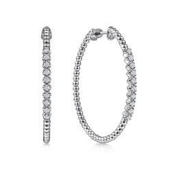 Clearance Gabriel & Co. 14K White Gold Beaded 40mm Classic Diamond Hoop Earrings